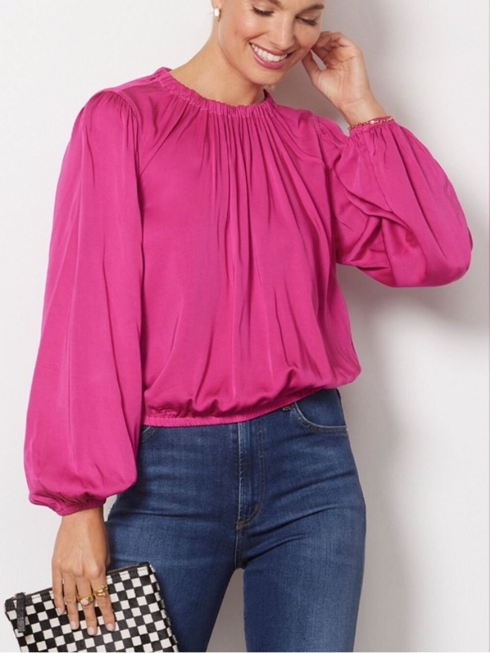 Anthropologie Cloth & Stone Berry Pink Sateen Banded Top Preppy Casual XS